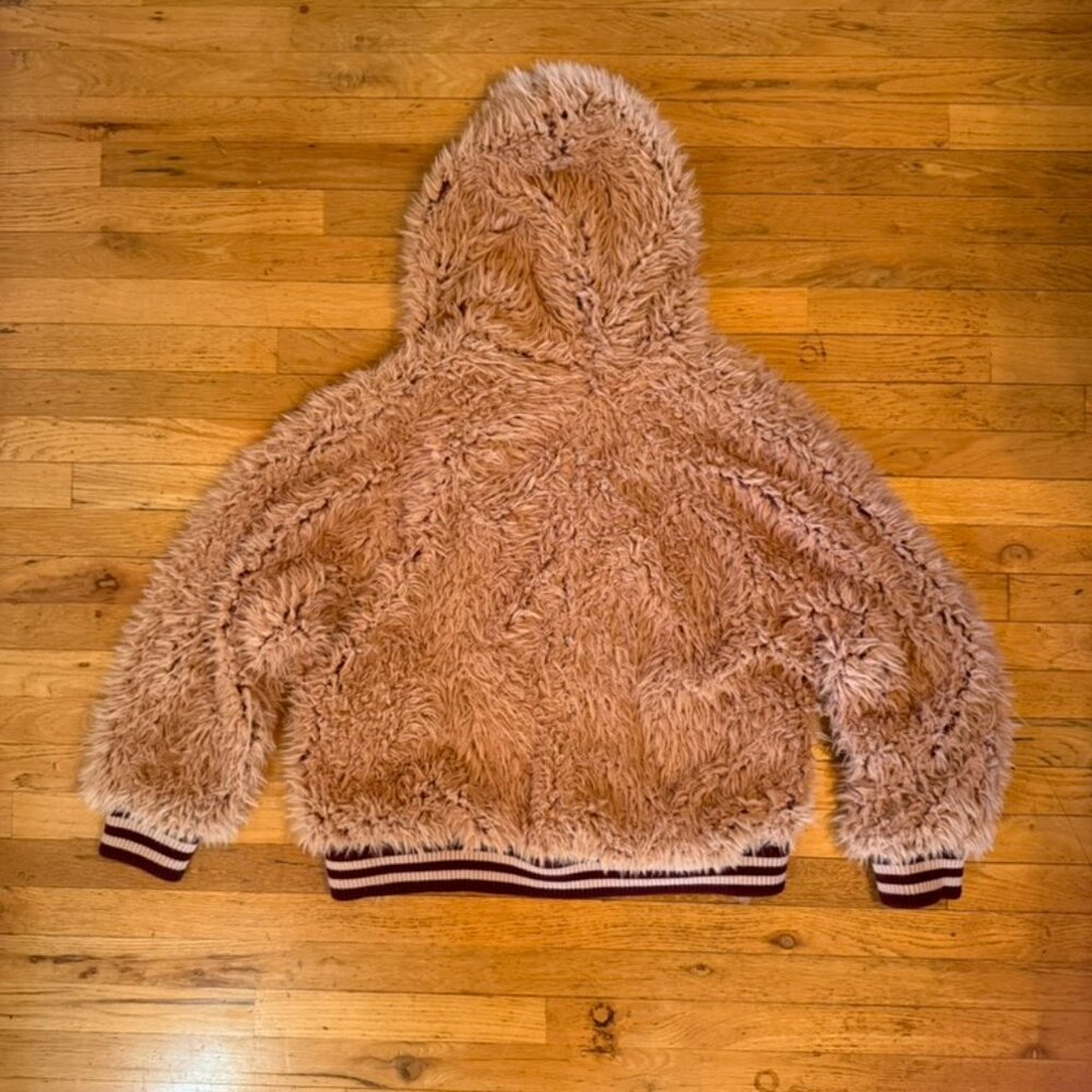 Free People Fluffy Dolman Oversized Blush Pink Faux Sherpa Hooded Zip Jacket - Picture 5 of 5